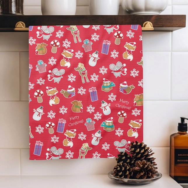 Linge De Cuisine Motif animal de bois Rouge Joyeux Noël (Créateur téléchargé)
