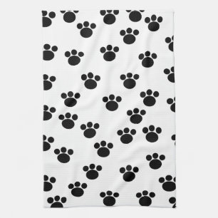Linge De Cuisine Motif animal d'empreinte de patte. Noir et blanc.