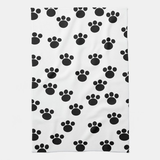 Linge De Cuisine Motif animal d'empreinte de patte. Noir et blanc. (Vertical)