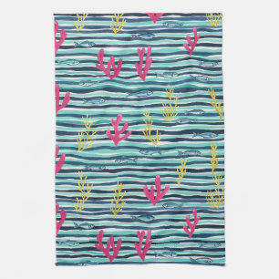 Linge De Cuisine Motif aquarelle nautique rétro (1)