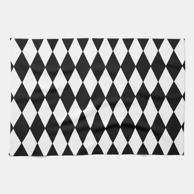Linge De Cuisine Motif arlequin noir et blanc (Horizontal)