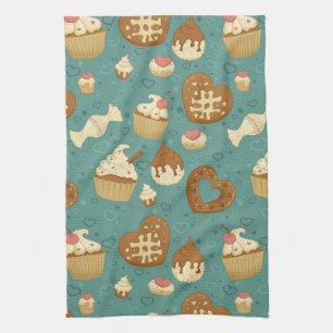 Linge De Cuisine Motif avec des petits gâteaux et des sucreries
