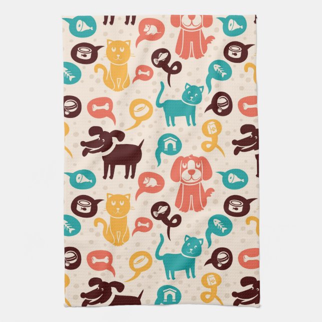 Linge De Cuisine Motif avec les chats et les chiens drôles (Vertical)