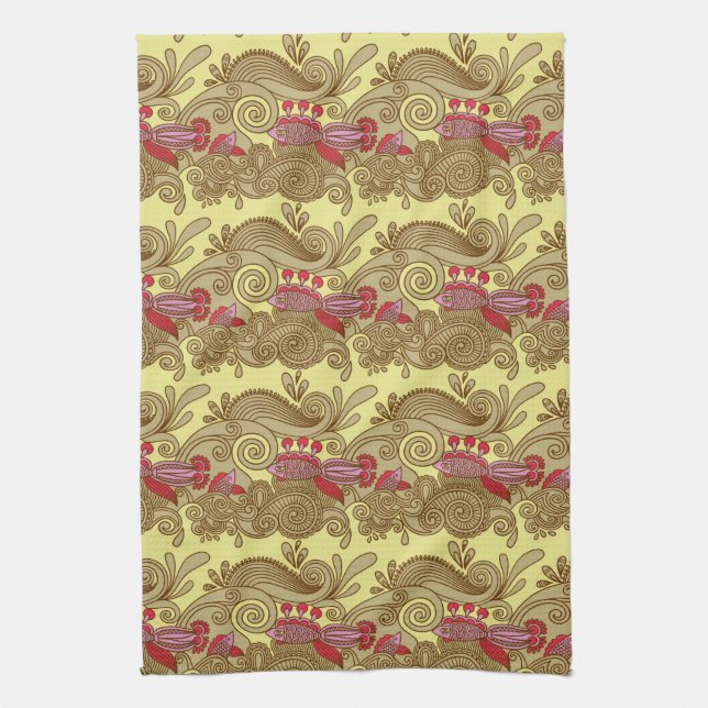 Linge De Cuisine Motif avec les poissons et la vague (Vertical)