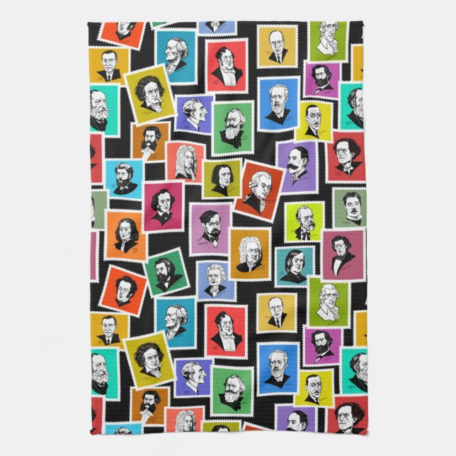 Linge De Cuisine Motif avec portraits des plus grands compositeurs (Vertical)