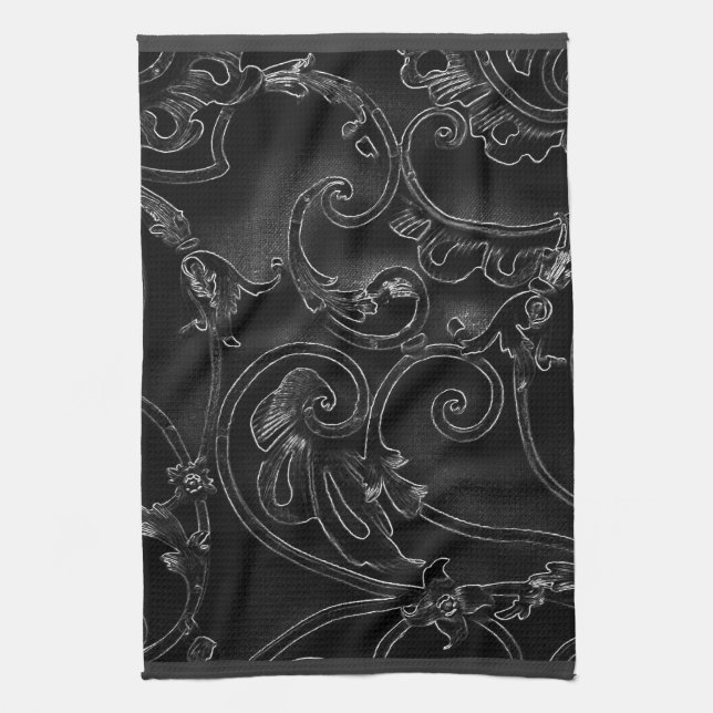 Linge De Cuisine Motif baroque gothique noir de remous (Vertical)