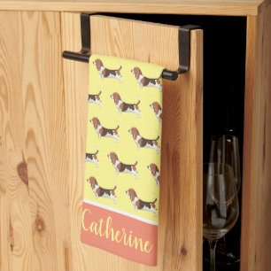 Linge De Cuisine Motif Basset Hound - Jaune
