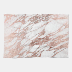 Linge De Cuisine Motif blanc et rose élégant chic de marbre d'or