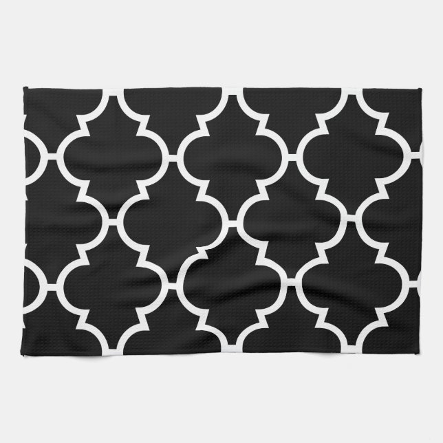 Linge De Cuisine Motif blanc noir de Quatrefoil (Horizontal)