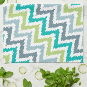 Linge De Cuisine Motif Blue Green Zigzag Ikat