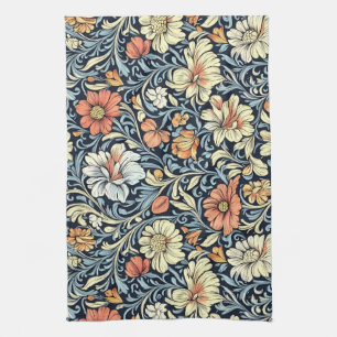 Linge De Cuisine Motif botanique de couleur bleue de style vintage