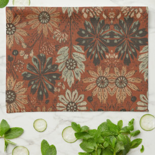 Linge De Cuisine Motif botanique terracotta sage boho foncé