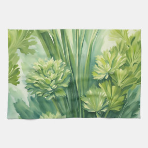 Linge De Cuisine Motif botanique vert de céleri luxuriant