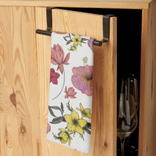 Linge De Cuisine Motif botanique wc Papier OG Coral rose Jaune 10