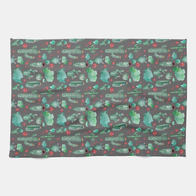 Linge De Cuisine motif cactus et ladybug - arrière - plan noir (Horizontal)