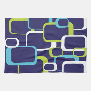 Linge De Cuisine Motif Carré Blue Green White Retro