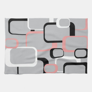 Linge De Cuisine Motif Carré rétro rose noir blanc gris