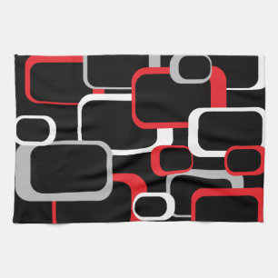 Linge De Cuisine Motif Carré rouge gris blanc noir
