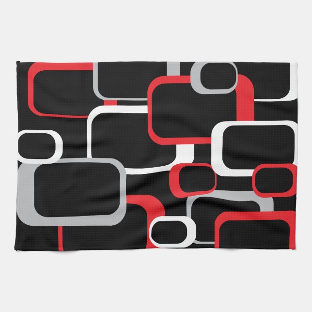 Linge De Cuisine Motif Carré rouge gris blanc noir (Horizontal)