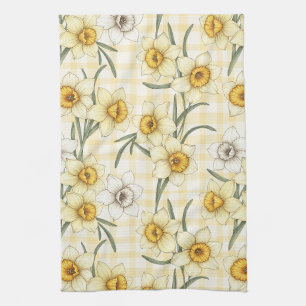 Linge De Cuisine Motif carreau botanique narcisse