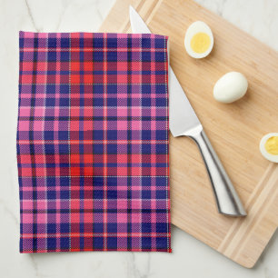 Linge De Cuisine Motif carreaux tartan bleu marine rouge rose