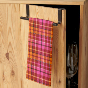 Linge De Cuisine Motif carreaux tartan rouge rose orange