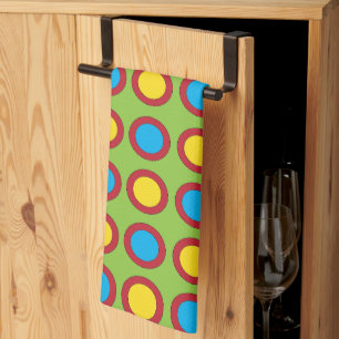 Linge De Cuisine Motif Cercles bleu jaune rouge