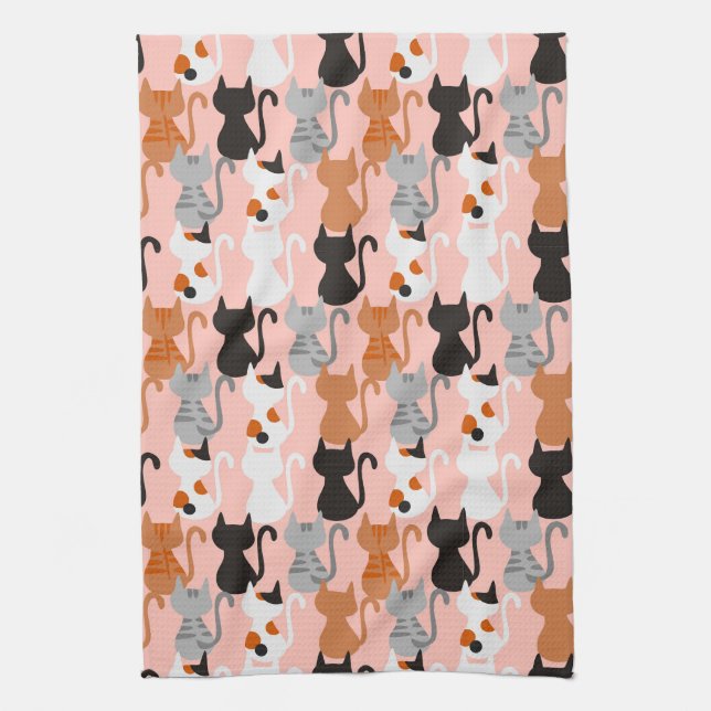 Linge De Cuisine Motif Chat Cute Sur Rose Bleu (Vertical)