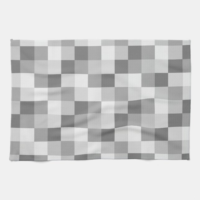 Linge De Cuisine Motif Checkered monochrome de gris argenté (Horizontal)
