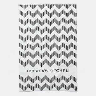 Linge De Cuisine Motif Chevron Blanc Et Noir Moderne
