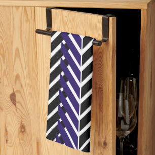 Linge De Cuisine Motif Chevron bleu blanc noir