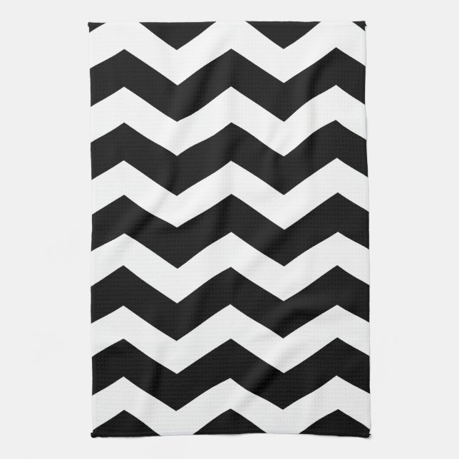 Linge De Cuisine Motif Chevron noir et blanc (Vertical)