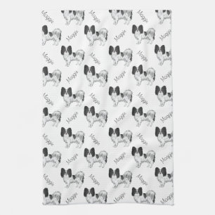 Linge De Cuisine Motif Chien De Papillon Noir Et Blanc Avec Nom