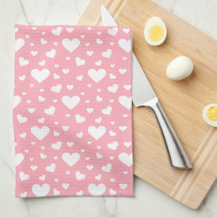 Linge De Cuisine Motif Cœur Blanc Sur Fond Rose