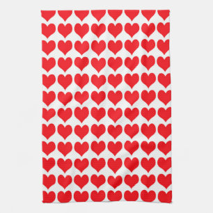 Linge De Cuisine Motif coeurs blancs rouges