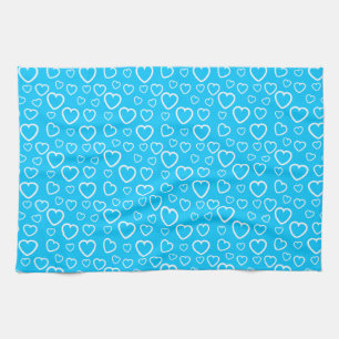 Linge De Cuisine Motif Cœurs d'Amour Bleu Moyen et Blanc