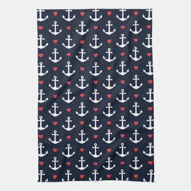 Linge De Cuisine Motif Coeurs Et Ancres (Vertical)
