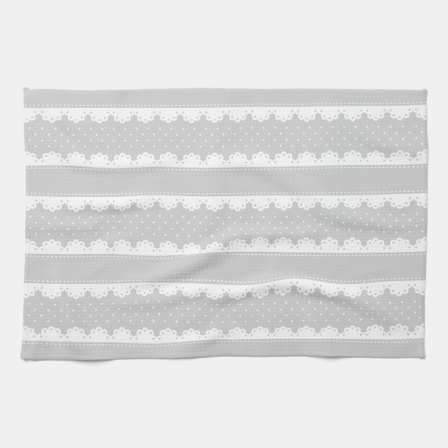 Linge De Cuisine Motif contemporain de rayures de dentelle de blanc (Horizontal)
