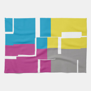 Linge De Cuisine MOTIF cool violet bleu jaune gris