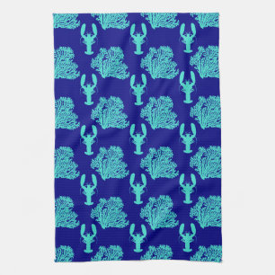 Linge De Cuisine Motif côtier de homard de la Marine Turquoise