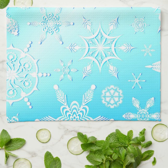 Linge De Cuisine Motif Crystal Snowflakes (Plié)
