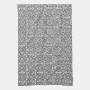 Linge De Cuisine Motif Damas médiéval, gris argenté
