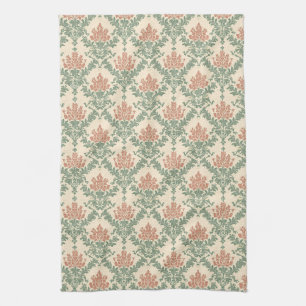 Linge De Cuisine Motif damassé rouge vert vintage