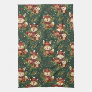 Linge De Cuisine Motif d'animal de la forêt hivernale Cottagecore