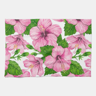 Linge De Cuisine Motif d'aquarelle d'hibiscus rose