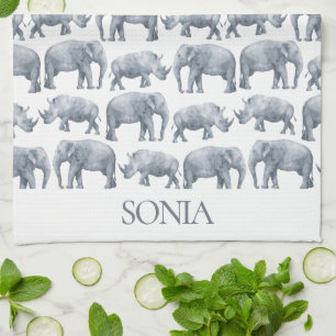 Linge De Cuisine Motif d'aquarelle Elephant Rhino