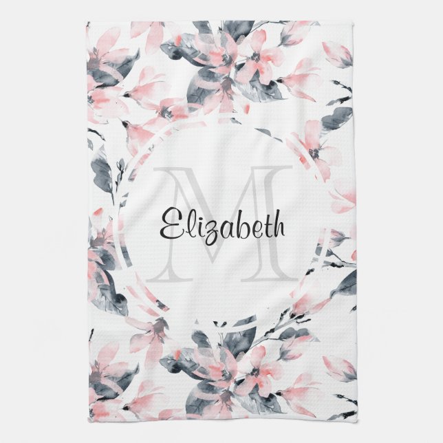 Linge De Cuisine Motif d'aquarelle rose et gris (Vertical)