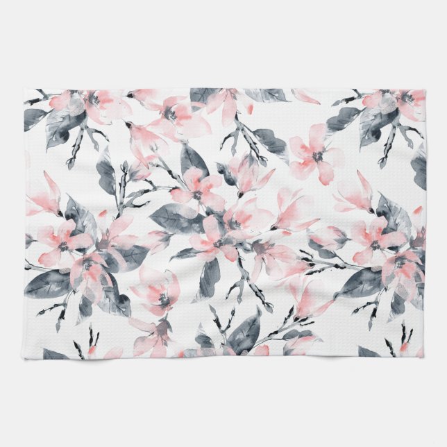 Linge De Cuisine Motif d'aquarelle rose et gris (Horizontal)