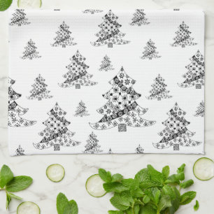 Linge De Cuisine Motif d'arbre de Noël noir et blanc