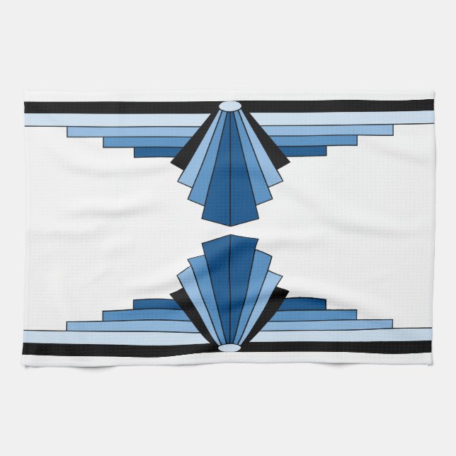 Linge De Cuisine Motif d'art déco dans les bleus (Horizontal)